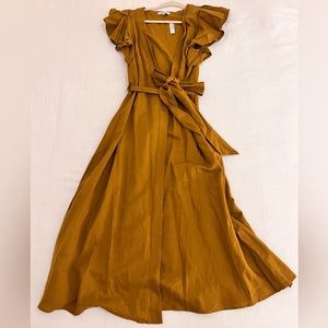 Madewell Linen-Blend Ruffle-Sleeve Wrap Midi Dress with tags!